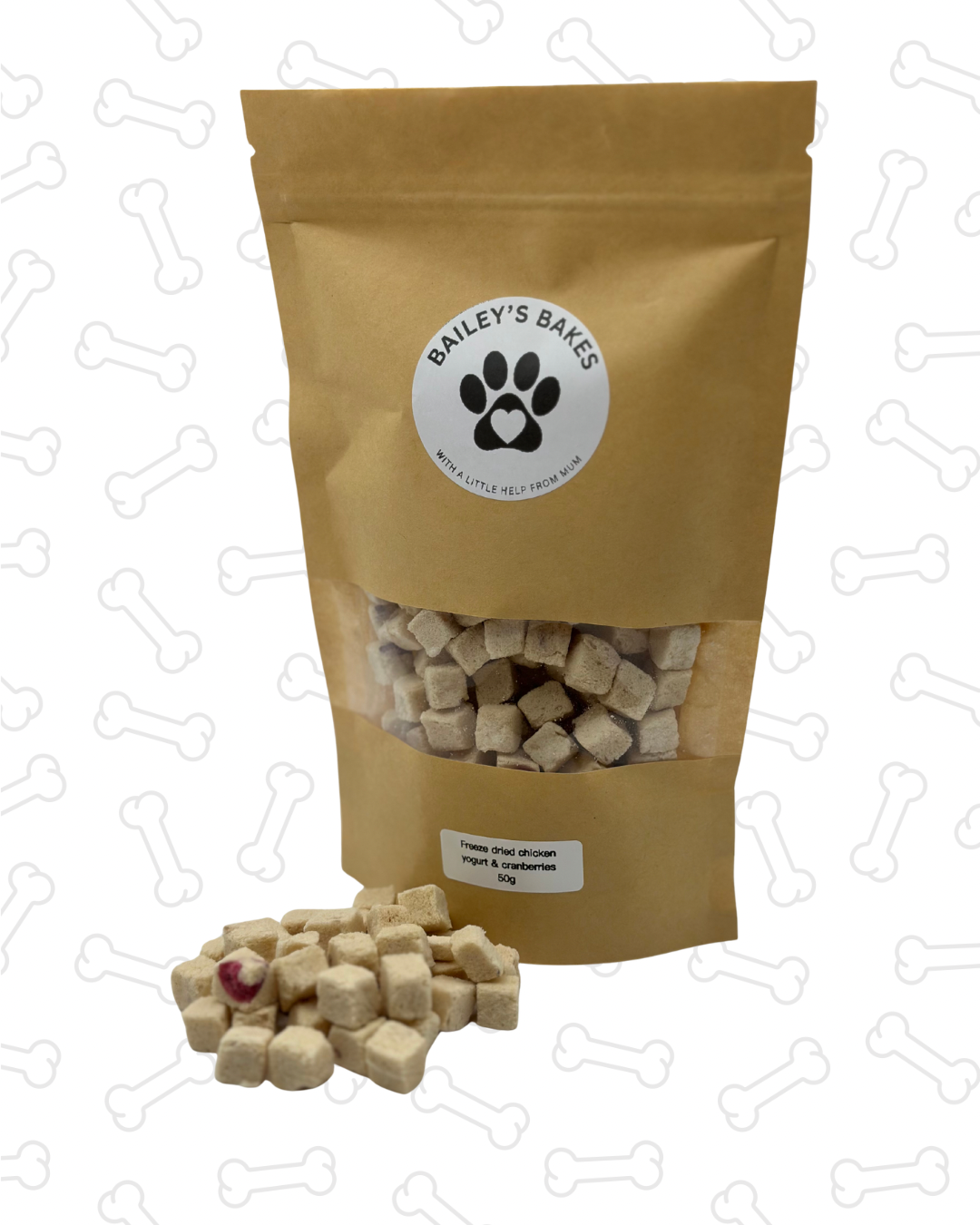 Freeze dried Chicken, yogurt & cranberry cubes